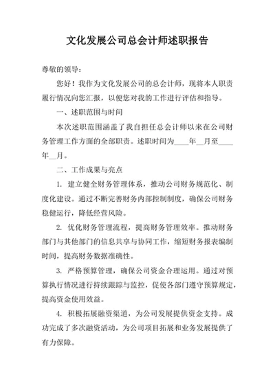 文化发展公司总会计师述职报告