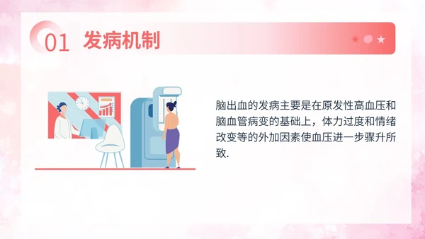 粉色扁平插画脑出血病人的护理查房简约培训PPT脑出血护理查房