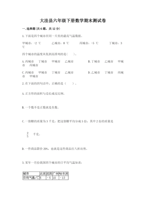 大洼县六年级下册数学期末测试卷（典型题）.docx