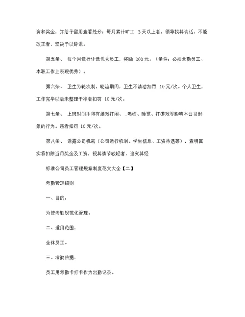 标准公司员工管理规章制度范文大全