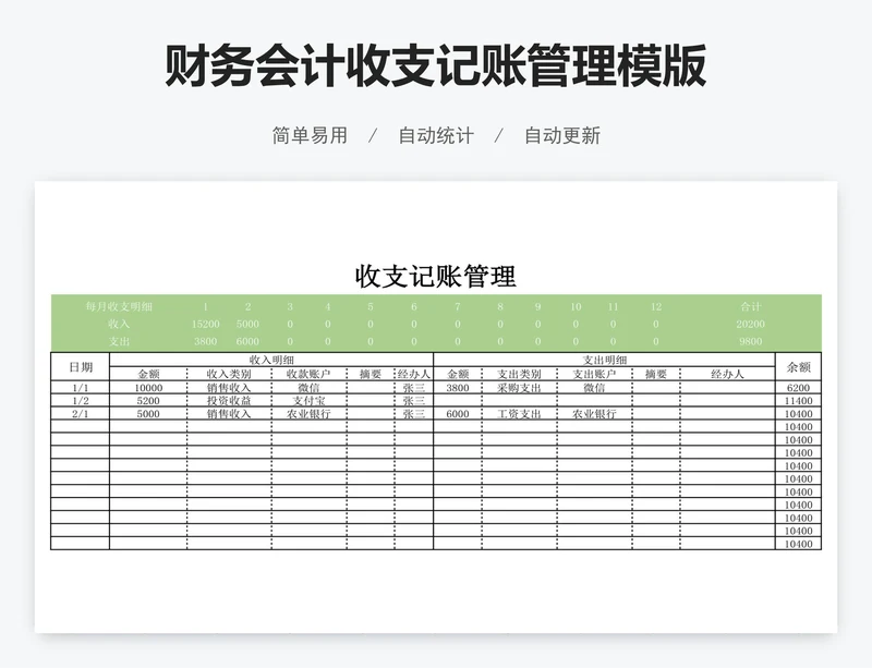 财务会计收支记账管理模版