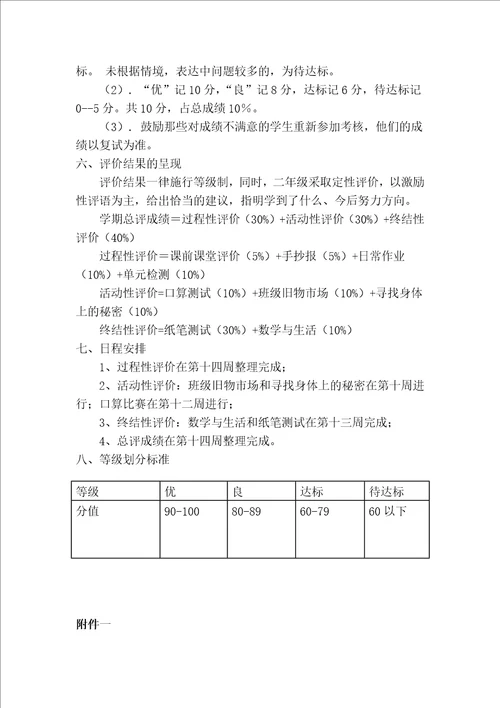 龙三二年级数学评价方案