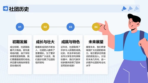 蓝色插画风羽毛球社团招新活动方案PPT模板
