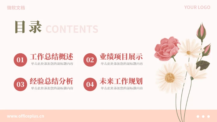 粉色小清新工作总结汇报PPT