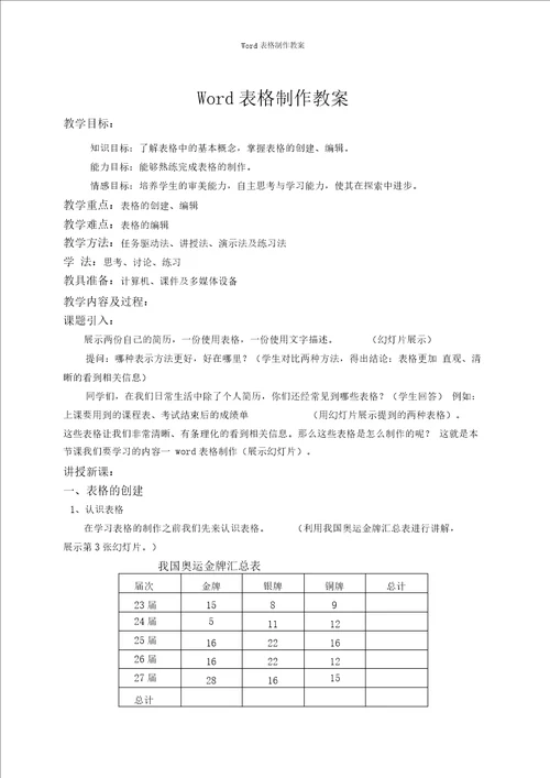 Word表格制作教案