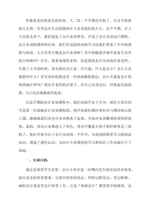 大学生会计实训总结1000字