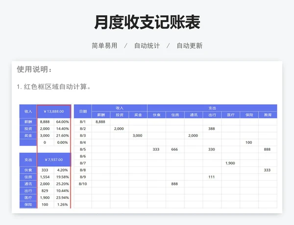 月度收支记账表