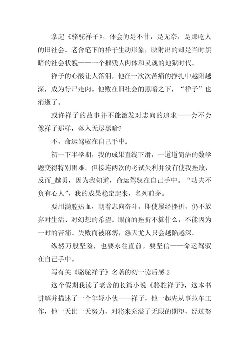 2024年写有关《骆驼祥子》名著的初一读后感