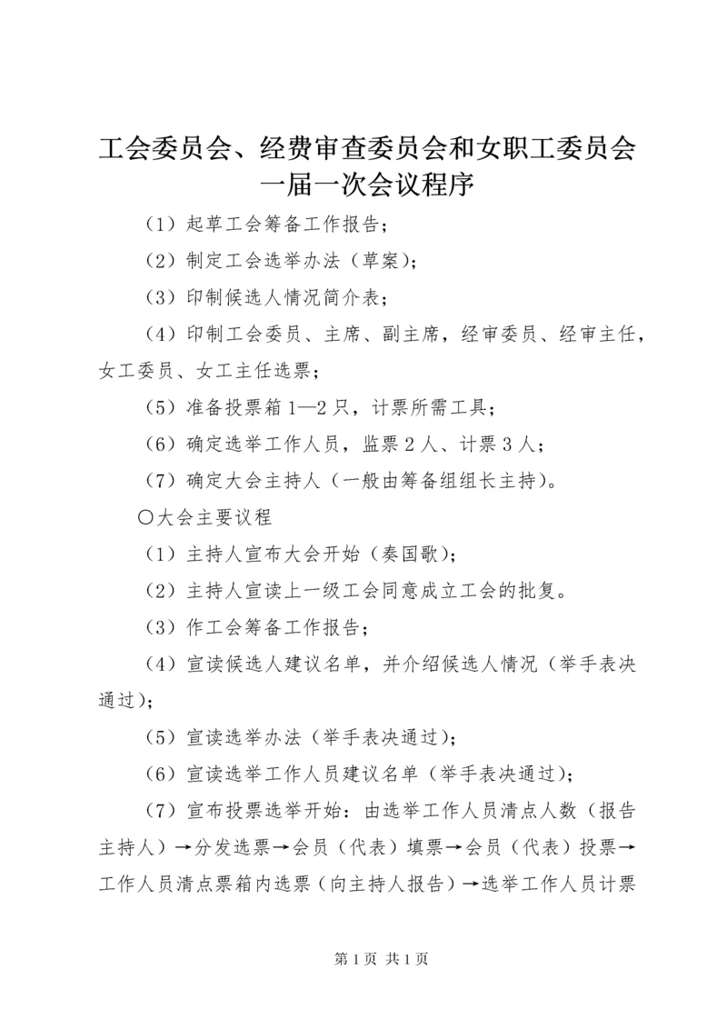 工会委员会、经费审查委员会和女职工委员会一届一次会议程序.docx