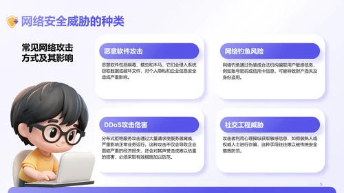 紫色3D风网络安全教育宣传PPT模板