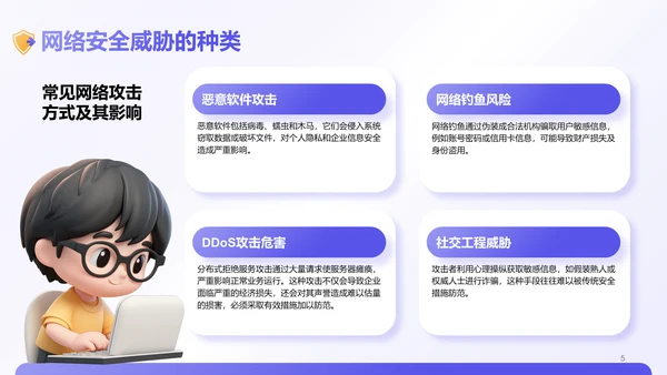 紫色3D风网络安全教育宣传PPT模板
