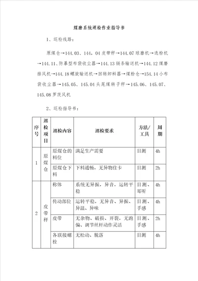 水泥公司煤磨系统巡检作业指导书