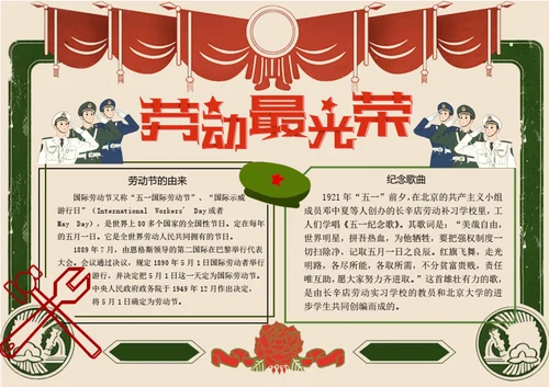 复古五一劳动节word小报
