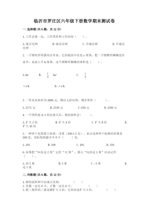 临沂市罗庄区六年级下册数学期末测试卷往年题考.docx