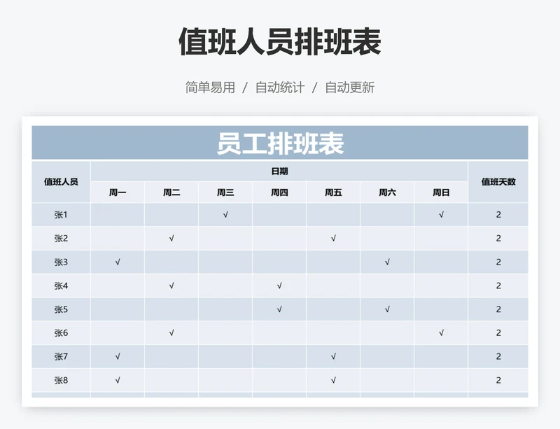 值班人员排班表