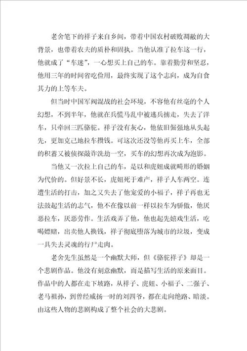 骆驼祥子读后感心得600字范文