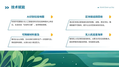 蓝绿色卡通插画风格世界清洁地球日PPT模板