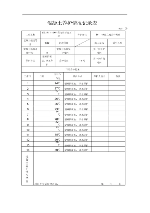 混凝土养护记录2