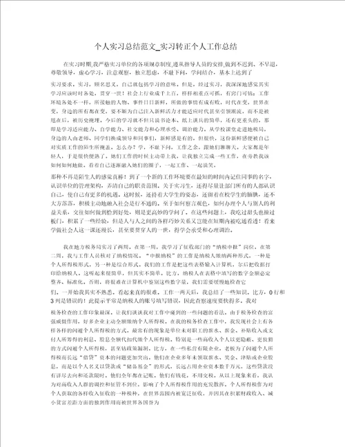 个人实习总结范文实习转正个人工作总结