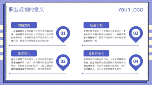 紫色扁平风大学生职业发展规划PPT