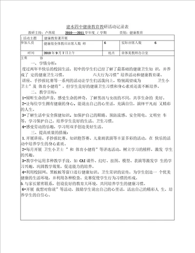 健康教育教研活动记录表