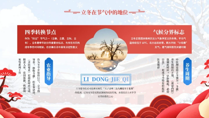 蓝红色中国风立冬PPT模板