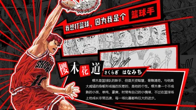 撞色动漫风《灌篮高手》主题通用PPT模板