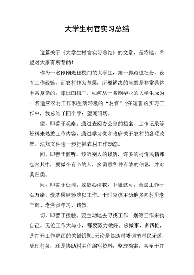 大学生村官实习总结