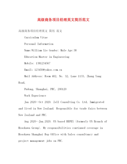 精编之高级商务项目经理英文简历范文2.docx