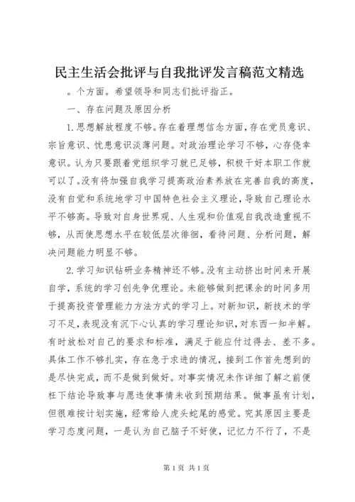 民主生活会批评与自我批评发言稿范文精选.docx