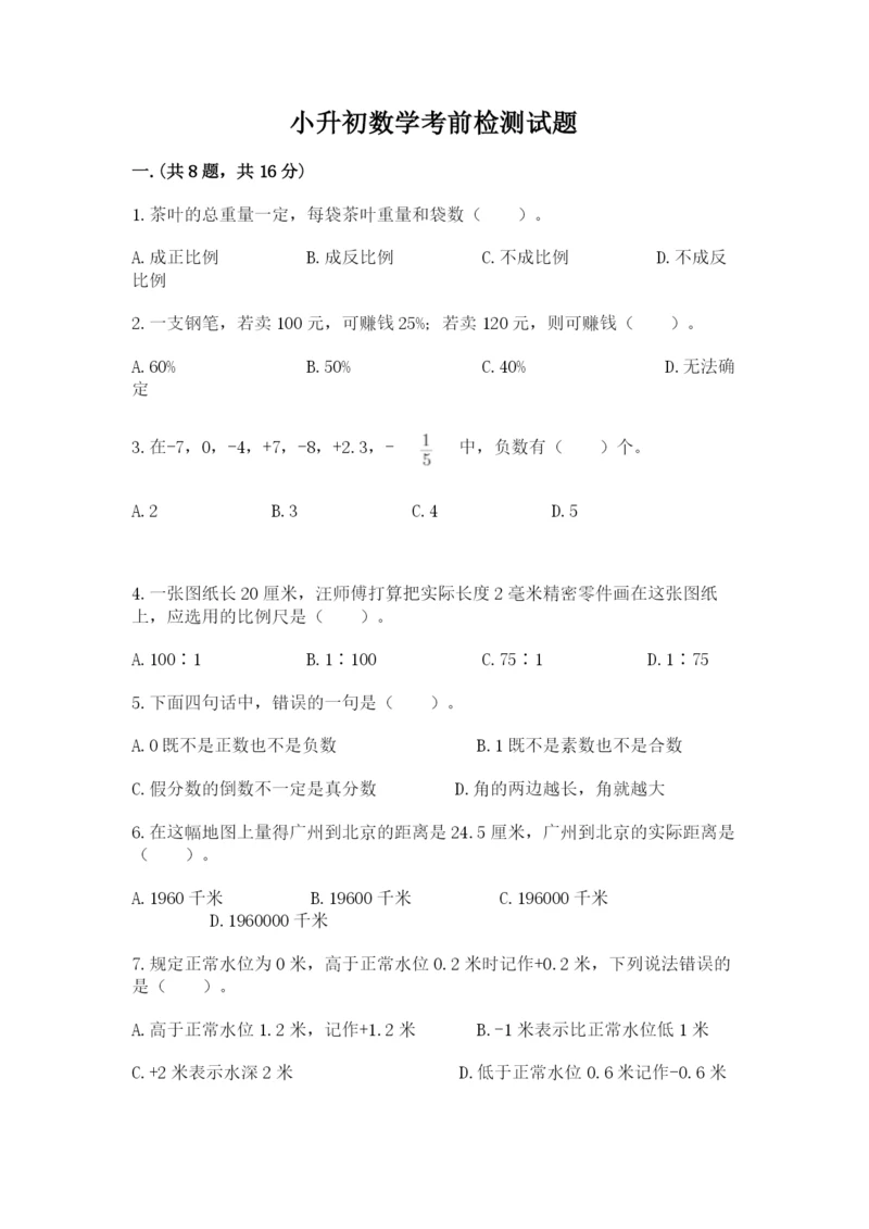小升初数学考前检测试题汇编.docx
