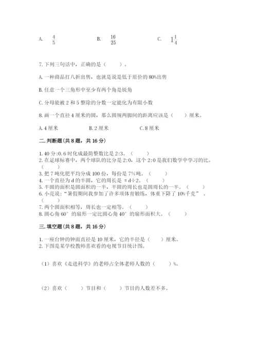 六年级上册数学期末测试卷附答案【夺分金卷】.docx