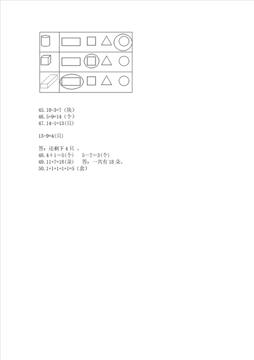 一年级上册数学应用题50道及参考答案综合题