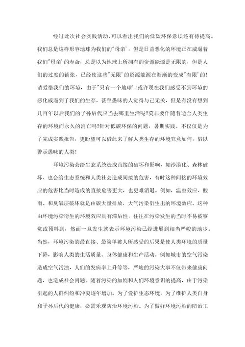 2022低碳社会实践调查报告