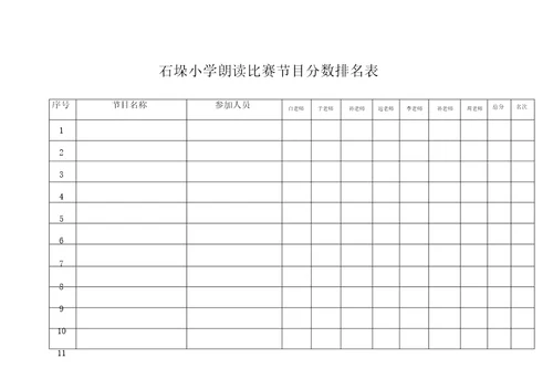 朗读比赛评分汇总表表