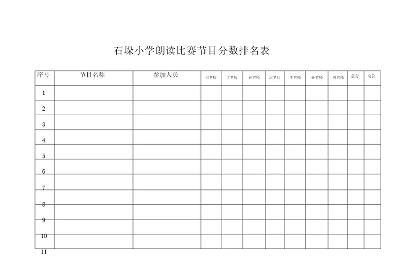 朗读比赛评分汇总表表