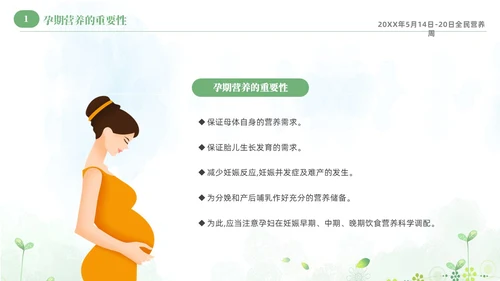 绿色清新淡雅孕期营养知识科普课件PPT全民营养周