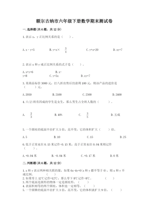 额尔古纳市六年级下册数学期末测试卷（典优）.docx