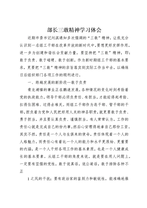 部长三敢精神学习体会