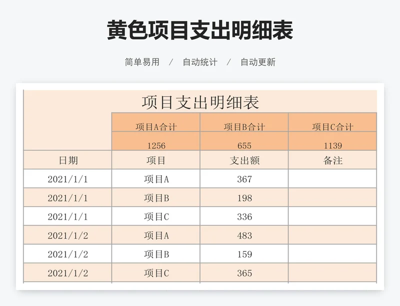 黄色项目支出明细表