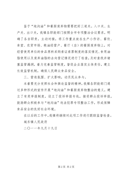 城东镇关于严厉打击“地沟油”违法犯罪专项工作的情况汇报.docx