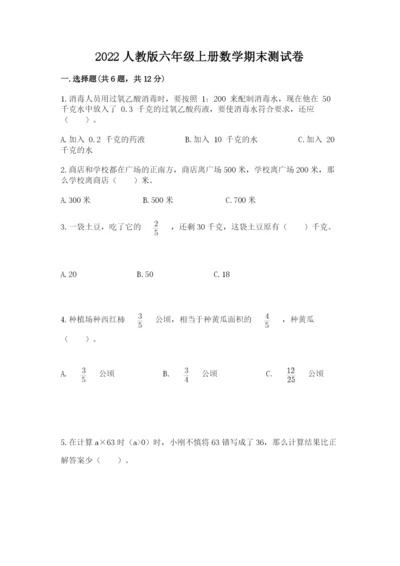 2022人教版六年级上册数学期末测试卷【必刷】.docx
