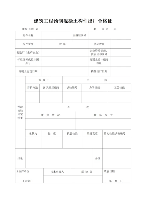 建筑工程预制混凝土构件出厂合格证