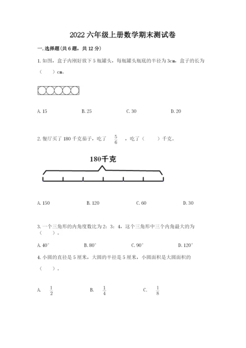 2022六年级上册数学期末测试卷及完整答案【名师系列】.docx