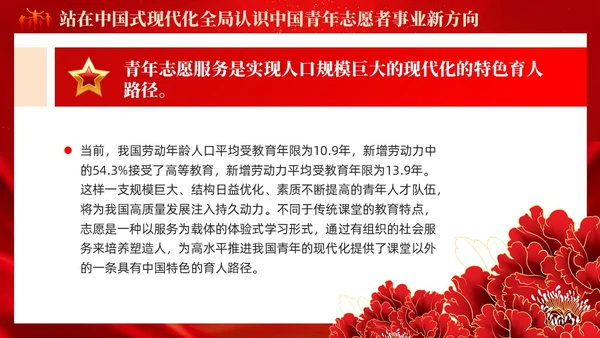 红色简约中国式现代化开启中国青年志愿者事业新篇章党课PPT党建