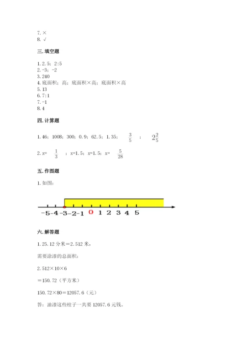 冀教版小学六年级下册数学期末综合素养测试卷及参考答案【黄金题型】.docx