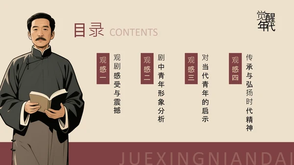 红色复古风红色历史题材觉醒年代青年观后感PPT