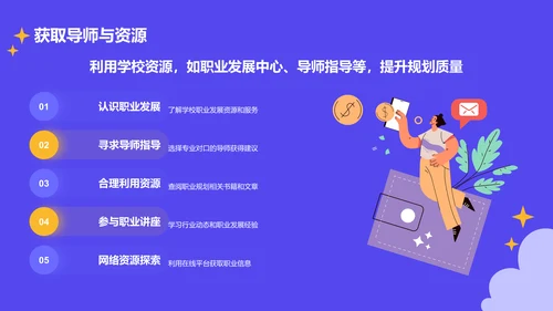 蓝色插画风大学生职业规划大赛PPT模板