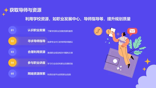 蓝色插画风大学生职业规划大赛PPT模板