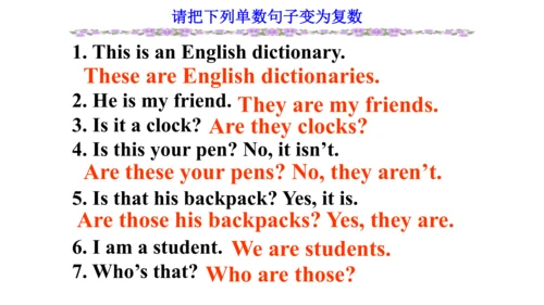 人教七上预备篇—人称代词和be动词名词复数综合复习课件